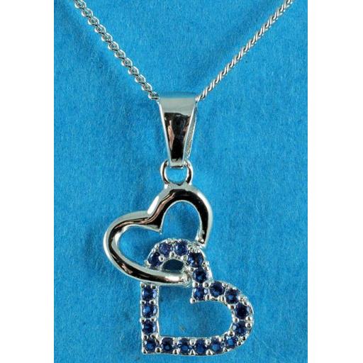 CZ double heart. Blue