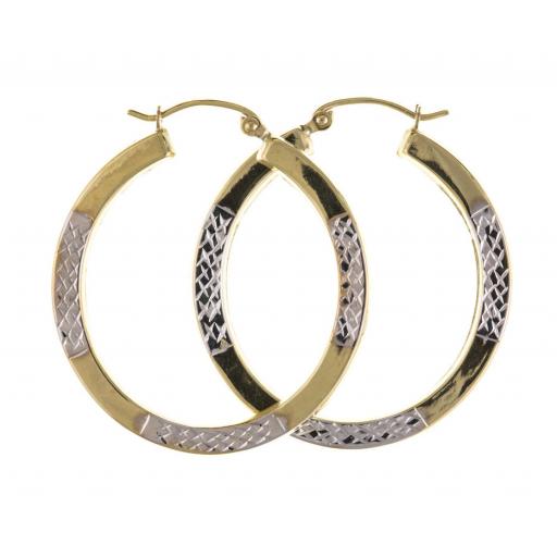 Creoles 30mm 9ct Yellow Gold with White Gold Diamond cut detail
